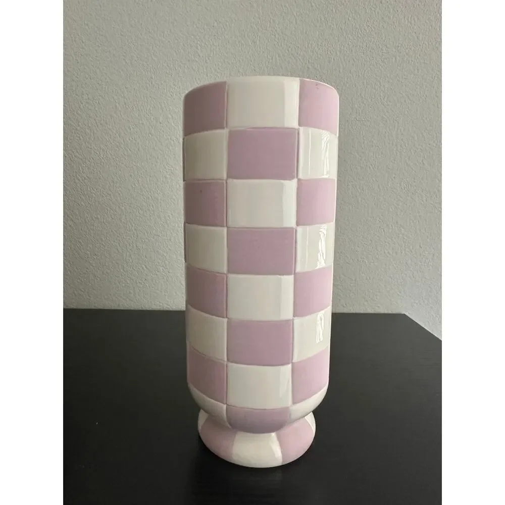 Checkered Purple and White Vase by Sunday Morning